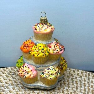 European Hand Blown Klassics by Kurtis Glass Cupcake on Stand Christmas Ornament